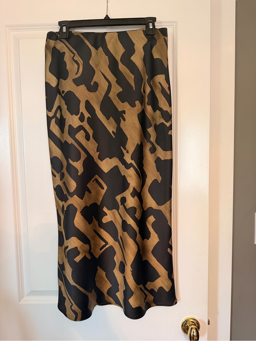 Zara Black and Brown Animal Print Midi Skirt